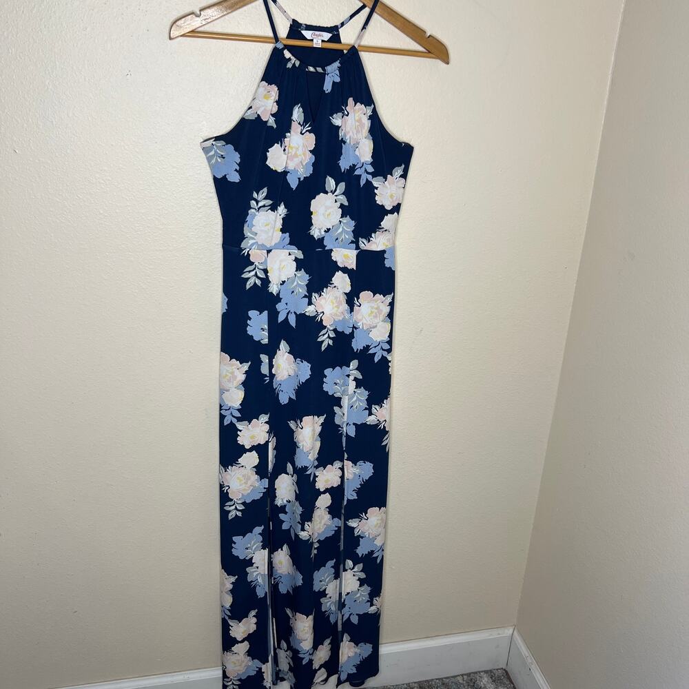 Candies Junior Print Navy Floral Halter Maxi Dress Small